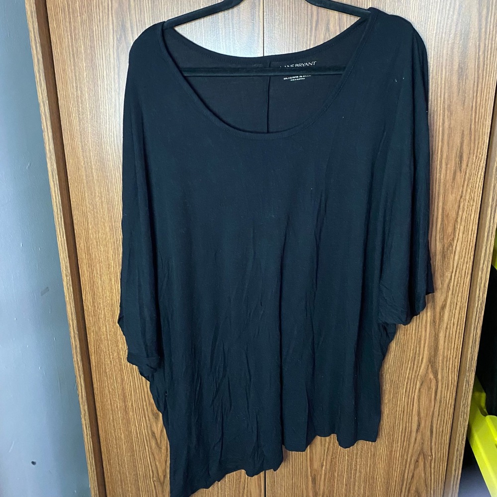 Lane Bryant Top Womens 22/24 Black Asymmetrical Hem Dolman Sleeve Modal Blend